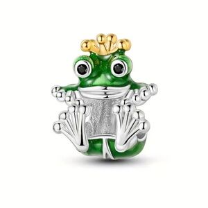 925 Crowned Frog Bracelet Charm-NEW